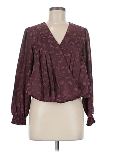 Pre-owned Democracy Long Sleeve Blouse In Burgundy