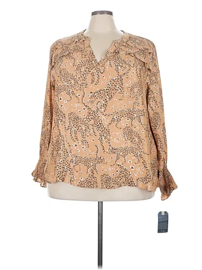 Pre-owned Democracy Long Sleeve Blouse In Tan