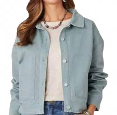 Democracy Long Sleeve Button Down Utility Pocket Jacket In Dusty Slate In Blue