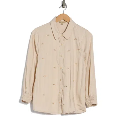 Democracy Long Sleeve Button-up Shirt In Neutral