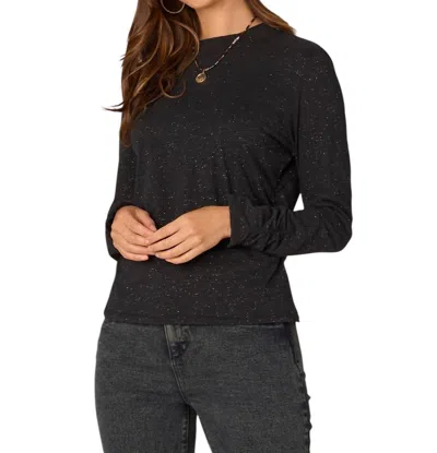 Democracy Long Sleeve Crew Neck Metallic Thread Knit Top In Black
