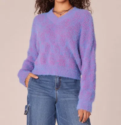 Democracy Long Sleeve Double V-neck Two Tone Eyelash Sweater In Purple