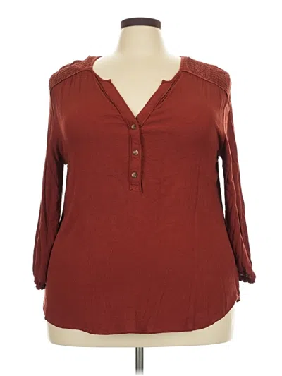Pre-owned Democracy Long Sleeve Henley Shirt In Burgundy