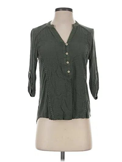 Pre-owned Democracy Long Sleeve Henley Shirt In Green