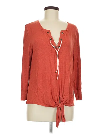 Pre-owned Democracy Long Sleeve Henley Shirt In Orange