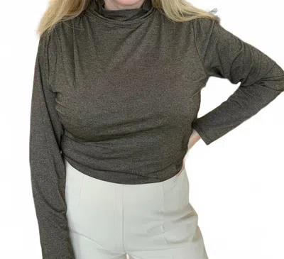 Democracy Long Sleeve Mock Neck Shirred Knit Top In Gray