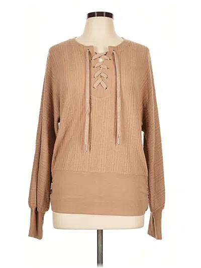 Pre-owned Democracy Long Sleeve Top Tan Cowl Neck Tops