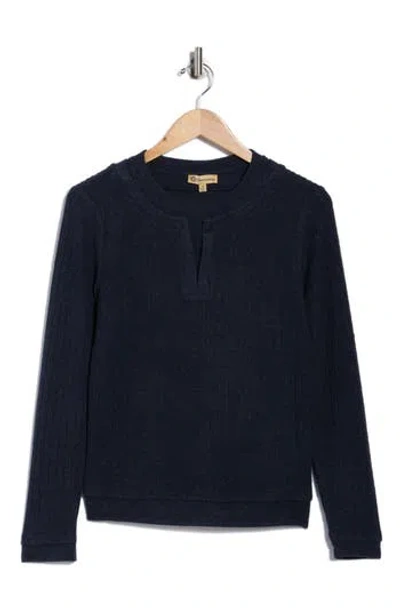 Democracy Long Sleeve Twofer Rib Knit Top In Blue