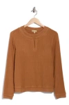 Democracy Long Sleeve Twofer Rib Knit Top In Brown