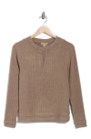 Democracy Long Sleeve Twofer Rib Knit Top In Brown