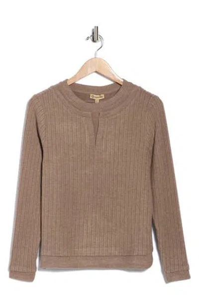 Democracy Long Sleeve Twofer Rib Knit Top In Brown