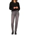Democracy Long Straight Sleeve Scoop Neck Rhinestone Mixed Media Knit Top In Black In Black