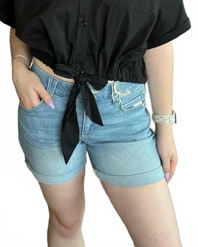 Democracy Mid-rise Slimming Shorts In Blue
