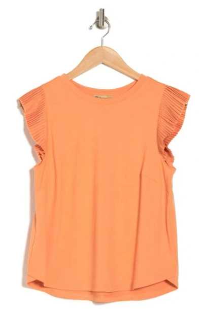 Democracy Mix Media Plissé Sleeve T-shirt In Orange