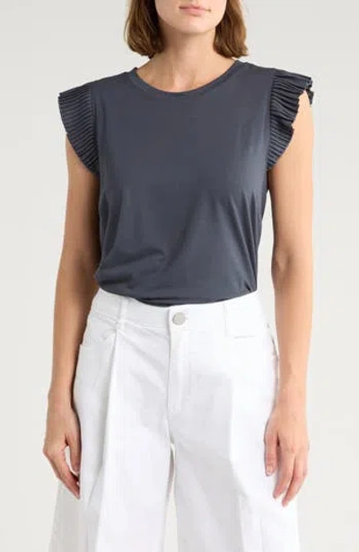Democracy Mix Media Plissé Sleeve T-shirt In Blue