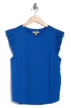 Democracy Mix Media Plissé Sleeve T-shirt In Blue