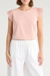 Democracy Mix Media Plissé Sleeve T-shirt In Pink