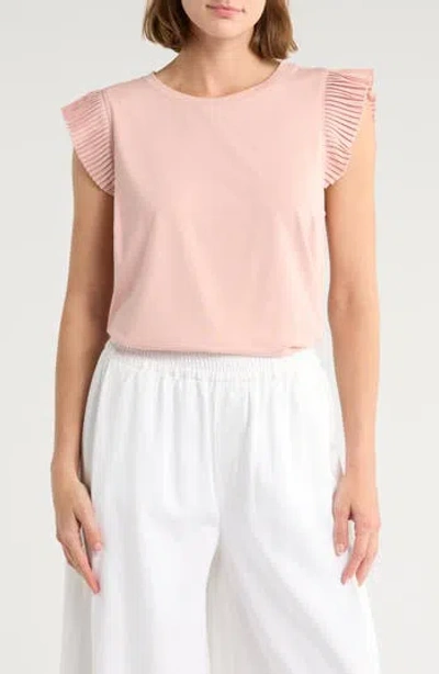 Democracy Mix Media Plissé Sleeve T-shirt In Pink