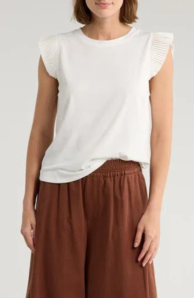 Democracy Mix Media Plissé Sleeve T-shirt In White