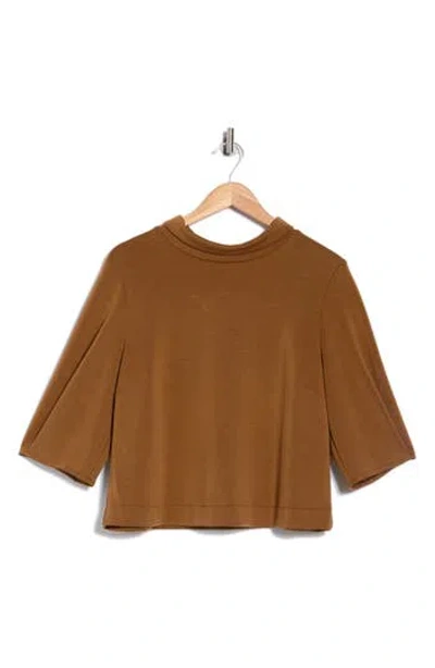 Democracy Mock Neck Crop Top In Brown
