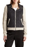 Democracy Mock Neck Quilted Two-fer Jacket In Black/stone