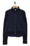 Democracy Mock Neck Quilted Two-fer Jacket In Blue