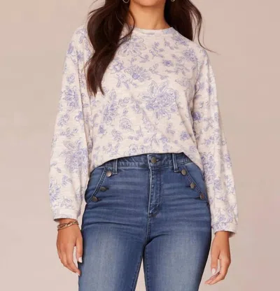 Democracy Oatmeal Floral Knit Top In Cream