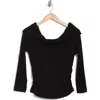 Democracy Off Shoulder Side Ruched Knit Top In Black