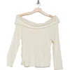 Democracy Off Shoulder Side Ruched Knit Top In Off White