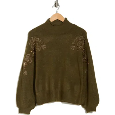 Democracy Paisley Beaded Mock Neck Sweater