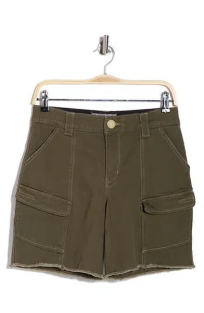 Democracy Patch Pocket Fray Hem Cargo Shorts In Green