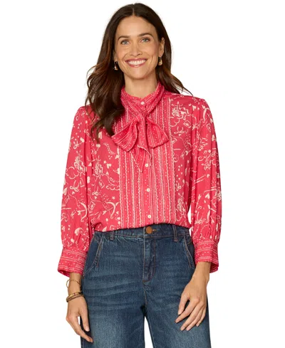 Democracy Petite 3/4-sleeve Button-down Woven Shirt In Pink
