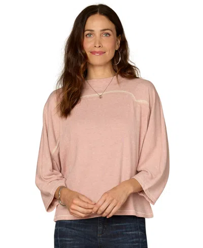 Democracy Petite 3/4-sleeve Crewneck Knit Top In Pink