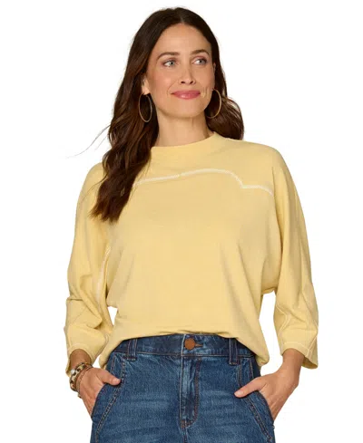 Democracy Petite 3/4-sleeve Crewneck Knit Top In Yellow