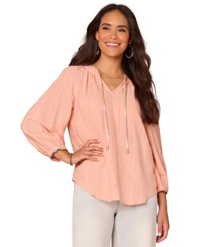 Democracy Petite 3/4-sleeve V-neck Blouse In Pape Pale