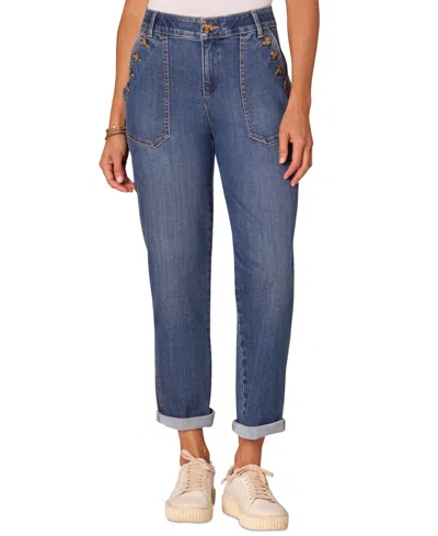 Democracy Women's "ab" Solution High-rise Buttoned-pocket Rolled-cuff Denim Jeans In Bl Blue