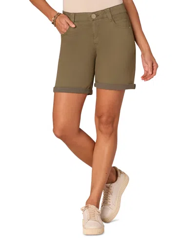 Democracy Petite "ab" Solution Mid Rise Cuffed Shorts In Forest Mos