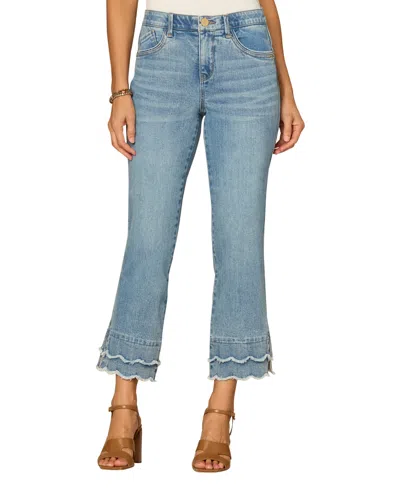 Democracy Petite "ab" Solution Mid Rise Flared Jeans In Blue