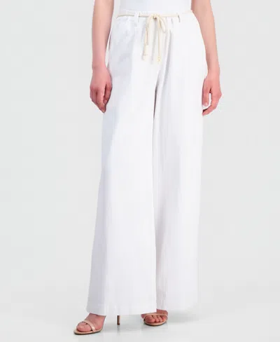 Democracy Petite Ableisure Sky Rise Pleated Wide-leg Rope-belt Pants In White