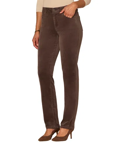 Democracy Petite "ab"solution Corduroy Straight-leg Jeans In Espresso
