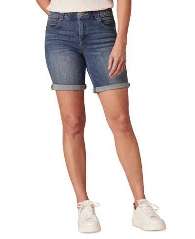 Democracy Petite Absolution Cuffed Denim Shorts In Bl Blue