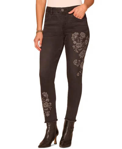 Democracy Petite "ab"solution Floral High-rise Skinny Denim Jeans In Brown
