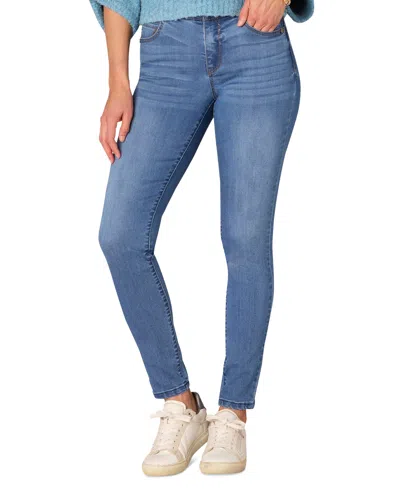 Democracy Womens Elastic Waist Ankle Ankle Jeans In Mid Blue