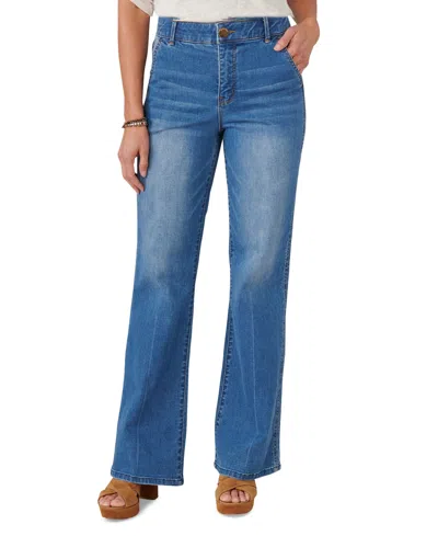 Democracy Petite Absolution Skyrise Double-side-seam Bootcut Trouser Jeans In Mid Blue