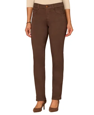 Democracy Petite "ab"solution Straight-leg Jeans In Brown