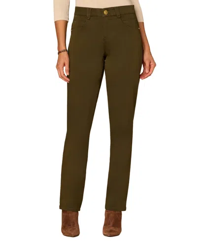 Democracy Petite "ab"solution Straight-leg Jeans In Dark Forest Green
