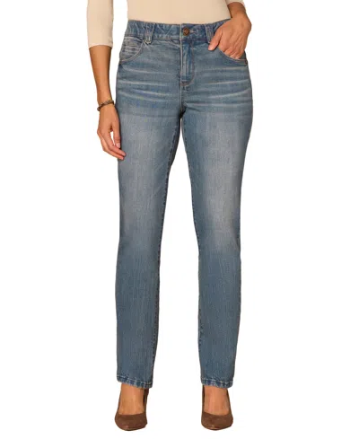 Democracy Petite Mid-rise Straight Jeans In Mid Blue Aritisinal