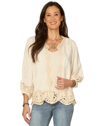Democracy Petite Blouson Sleeve Open Front Cropped Jacket In Neutral