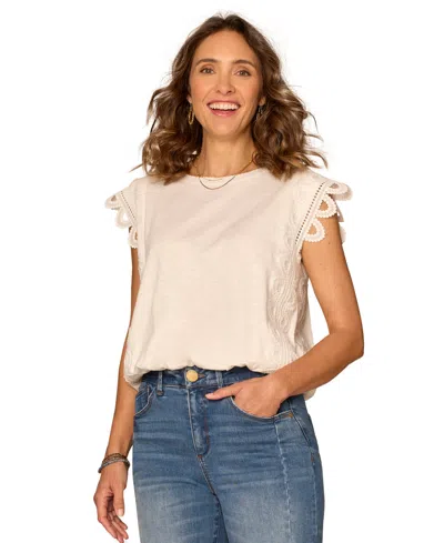 Democracy Petite Bubble Hem Cap-sleeve Top In Pink