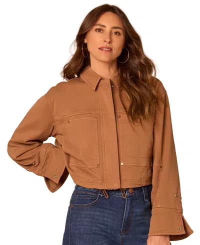 Democracy Petite Button-front Snap Bomber Jacket In Candied Walnut